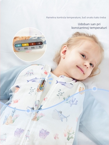 Spavaća vreća za bebe i djecu, antibakterijska, konstantna temperatura, vanjski materijal od vlakana bambusa, podstava od 95% pamuka, termostatska punjenja, uzorak crtani likovi, pogodna za zimu, proljeće i jesen
