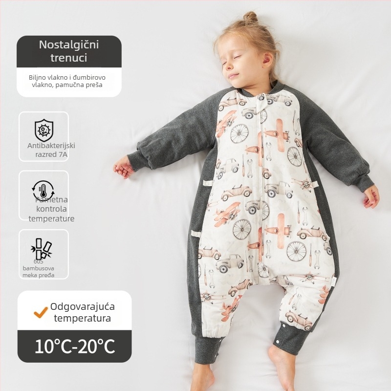 Spavaća vreća za bebe i djecu, antibakterijska, konstantna temperatura, vanjski materijal od vlakana bambusa, podstava od 95% pamuka, termostatska punjenja, uzorak crtani likovi, pogodna za zimu, proljeće i jesen