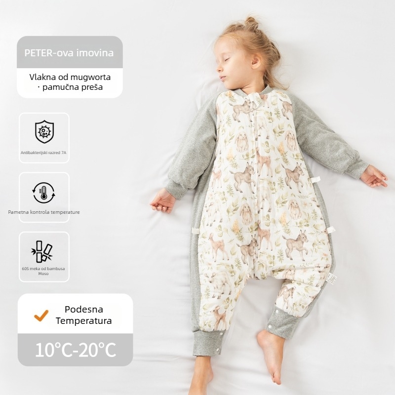 Spavaća vreća za bebe i djecu, antibakterijska, konstantna temperatura, vanjski materijal od vlakana bambusa, podstava od 95% pamuka, termostatska punjenja, uzorak crtani likovi, pogodna za zimu, proljeće i jesen