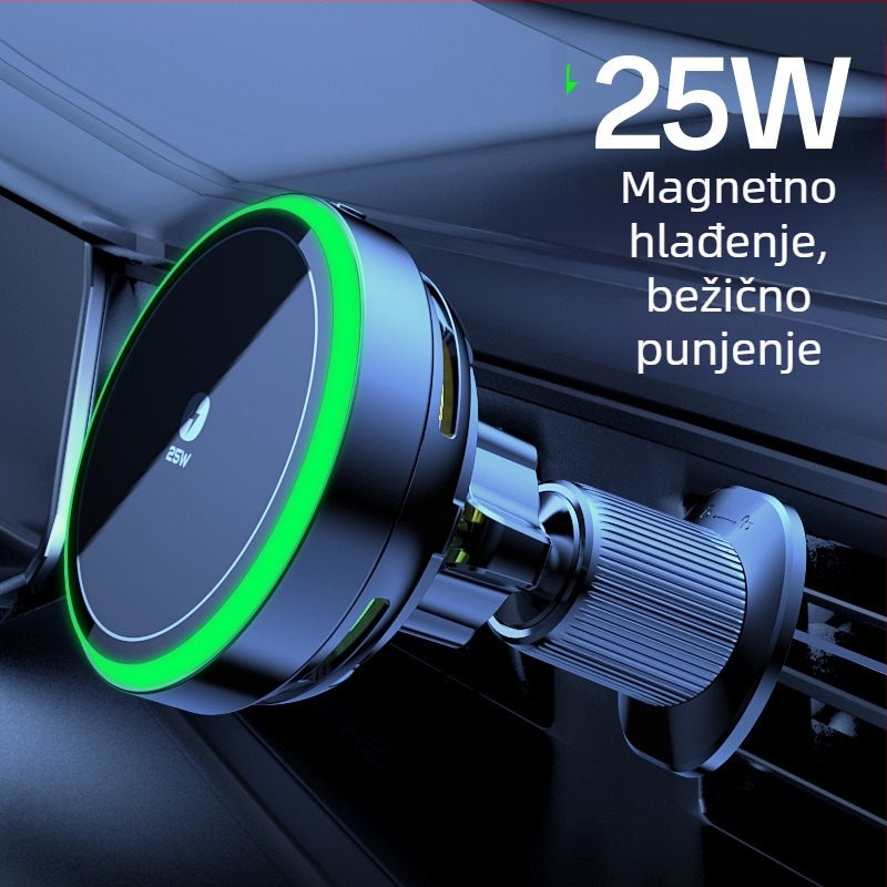 Držač telefona za ventilaciju automobila s navigacijom, bežično punjenje, 15W, univerzalno za auto, vakuumsko pričvršćivanje, minimalistički dizajn