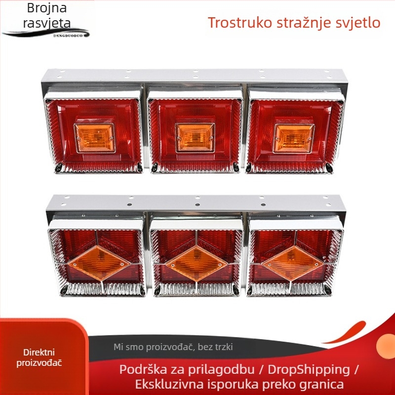 LED stražnja svjetla – veliko trojlampa LED, kvadratni/diamantni oblik, plastično kućište, pogodno za prikolicu i kamion