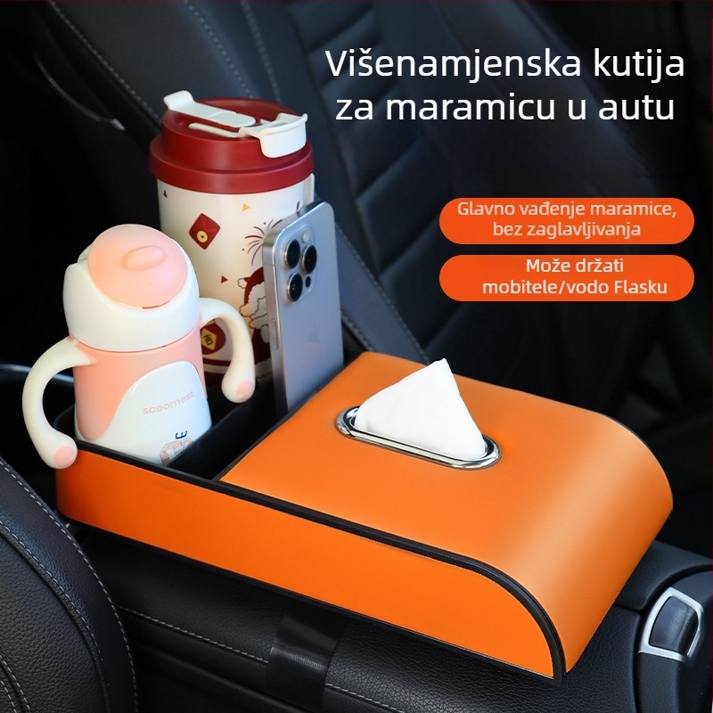 Automobilska kutija za maramice s prostorom u naslonu za ruku, kožna, model 005, univerzalna kompatibilnost, mogućnost prilagođavanja