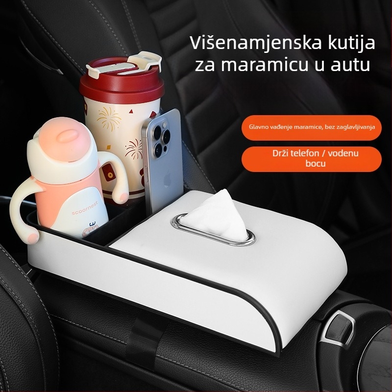 Automobilska kutija za maramice s prostorom u naslonu za ruku, kožna, model 005, univerzalna kompatibilnost, mogućnost prilagođavanja