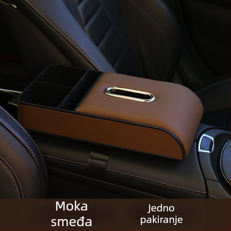 Automobilska kutija za maramice s prostorom u naslonu za ruku, kožna, model 005, univerzalna kompatibilnost, mogućnost prilagođavanja