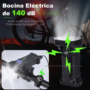 PAGAO Prednje svjetlo za bicikl s 12 LED, klaxon i digitalni zaslon za planinske bicikle