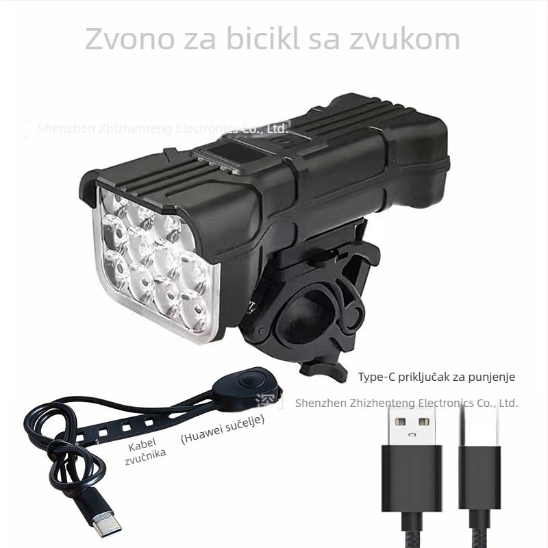 PAGAO Prednje svjetlo za bicikl s 12 LED, klaxon i digitalni zaslon za planinske bicikle