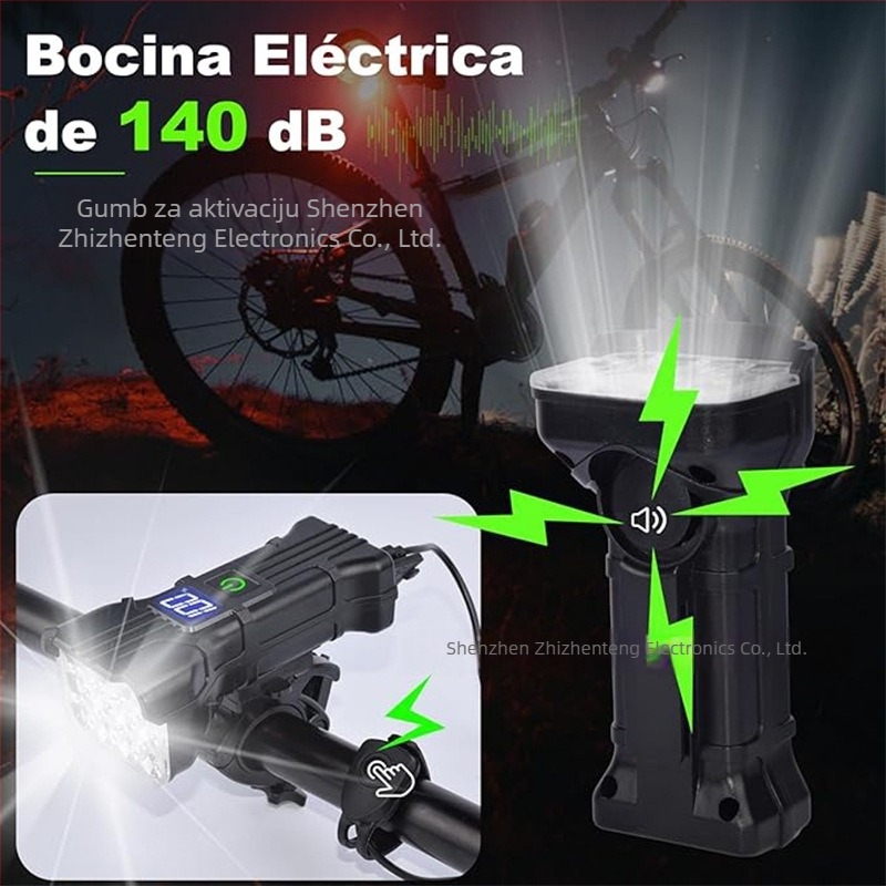 PAGAO Prednje svjetlo za bicikl s 12 LED, klaxon i digitalni zaslon za planinske bicikle