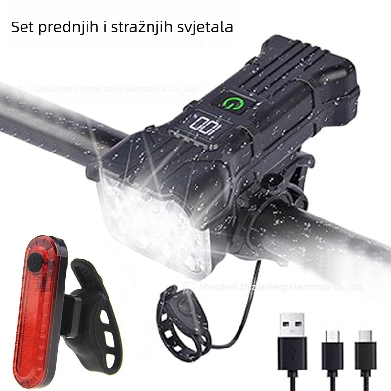 PAGAO Prednje svjetlo za bicikl s 12 LED, klaxon i digitalni zaslon za planinske bicikle