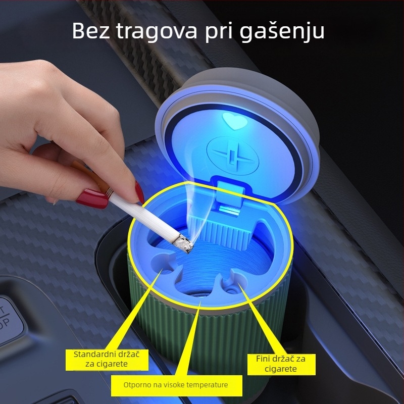 Automobilska pepeljara od smole sa poklopcem i LED osvjetljenjem, dvostruka uporaba za auto i dom, težina 0,5 kg, lijevanje, prvoklasni proizvod