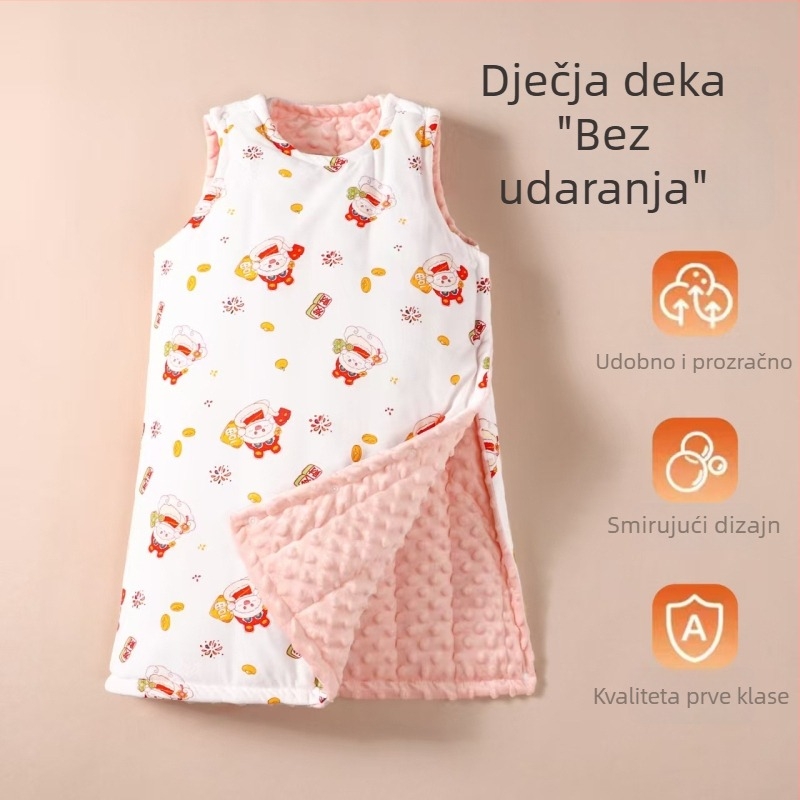 Dječja spavaća vreća u stilu prsluka, tkanina od poliestera s poliesterskom podstavom i punjenjem, pogodna za zimu, proljeće i jesen, za djecu 3–8 godina.