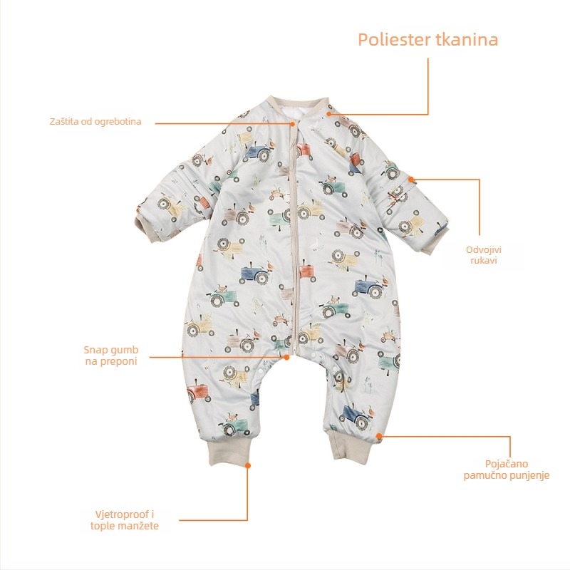 Spavaća vreća za bebe i djecu s podijeljenim nogama, debelo punjenje poliesterom, periva, karikatura uzorak, za jesen i zimu, duljina 80 cm