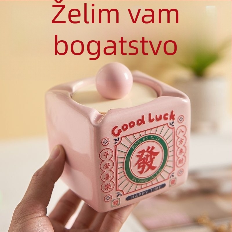Pepeljara s poklopcem za kućnu upotrebu, dizajn od imitacije keramike, nostalgični nacionalni stil dekoracije, model 985, brend Phoenix Times
