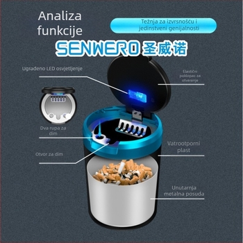 Pop-up pepeljara s LED svjetlom, SENWERO, model A06, materijal: plast, težina: 105 g, automobilska oprema