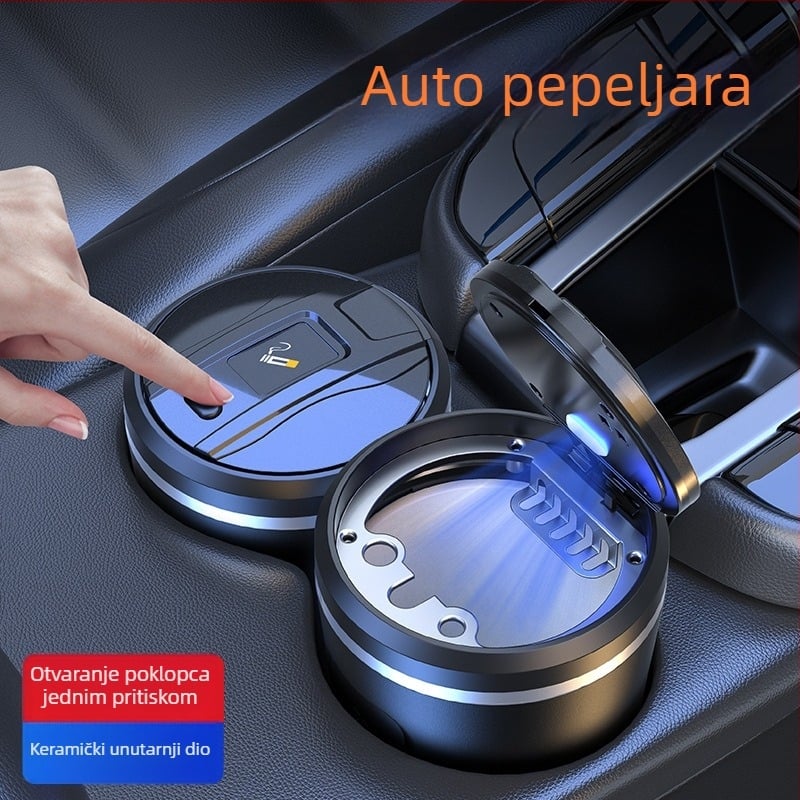 Automobilski keramički pepeljara s poklopcem i LED svjetlom, model 1507, 200 g