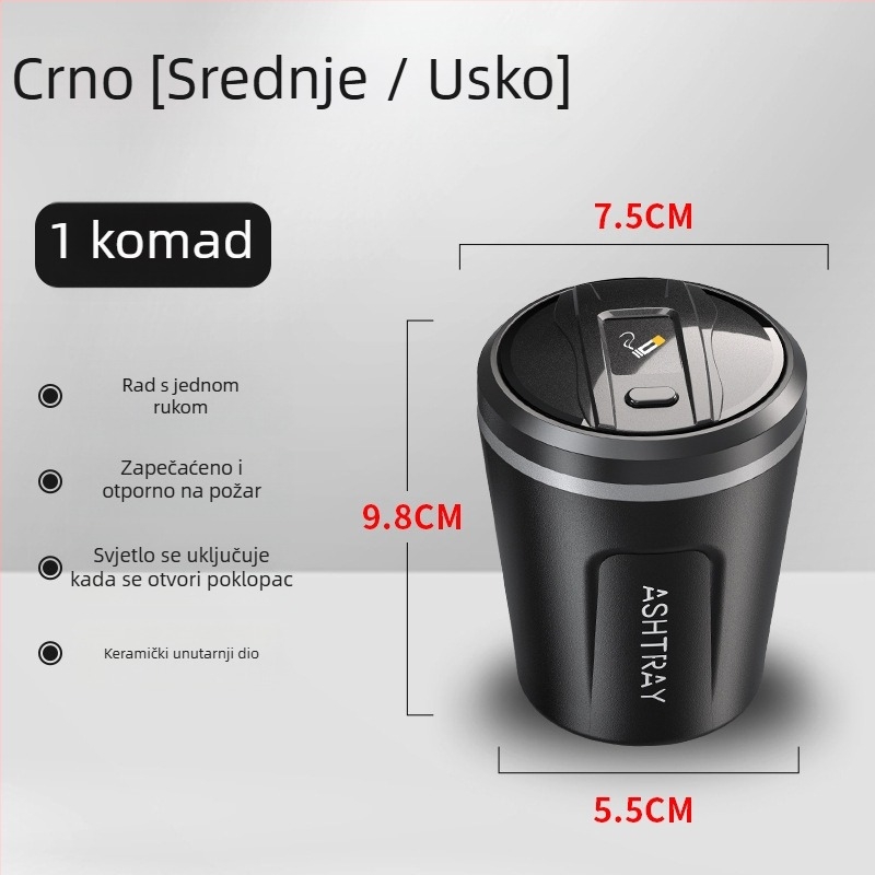 Automobilski keramički pepeljara s poklopcem i LED svjetlom, model 1507, 200 g