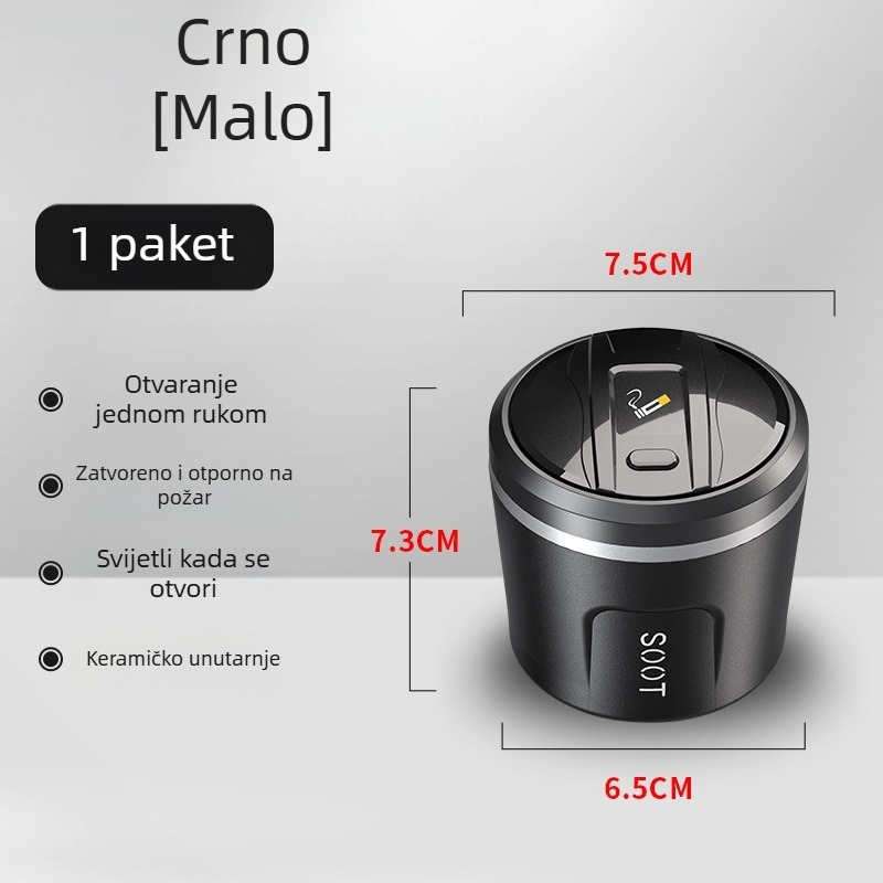 Automobilski keramički pepeljara s poklopcem i LED svjetlom, model 1507, 200 g
