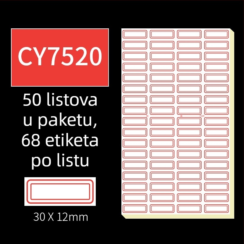 Ručne pisane samoljepljive etikete, model CY7520, 68 etiketa po stranici, licencirana privatna marka