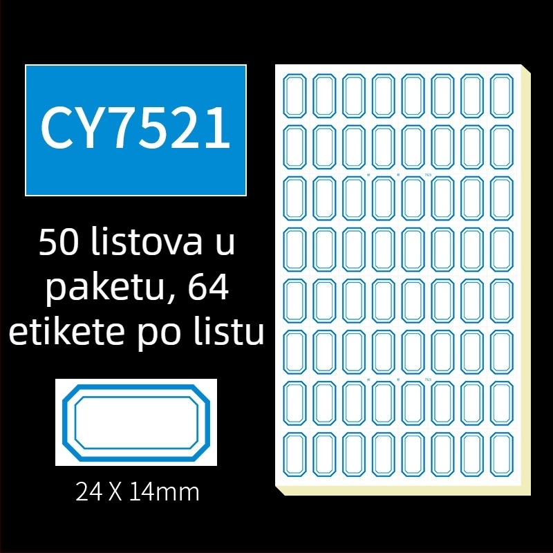 Ručne pisane samoljepljive etikete, model CY7520, 68 etiketa po stranici, licencirana privatna marka