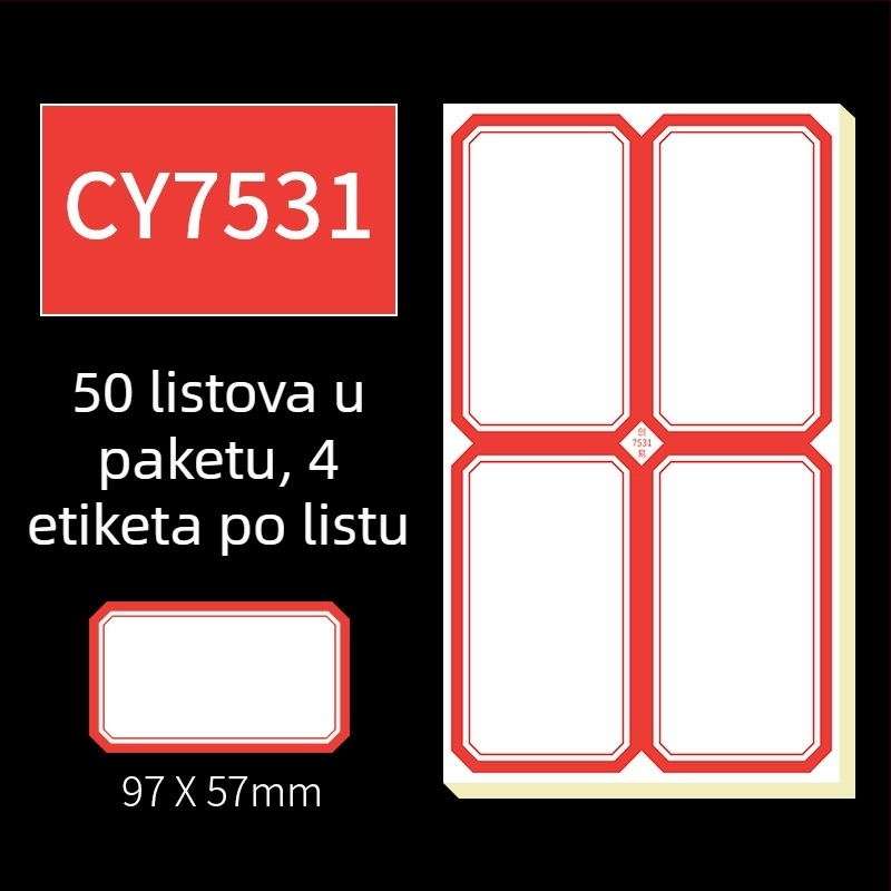 Ručne pisane samoljepljive etikete, model CY7520, 68 etiketa po stranici, licencirana privatna marka