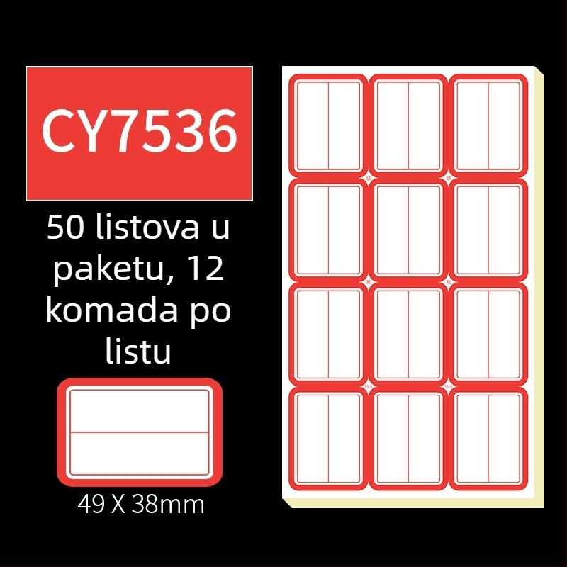 Ručne pisane samoljepljive etikete, model CY7520, 68 etiketa po stranici, licencirana privatna marka