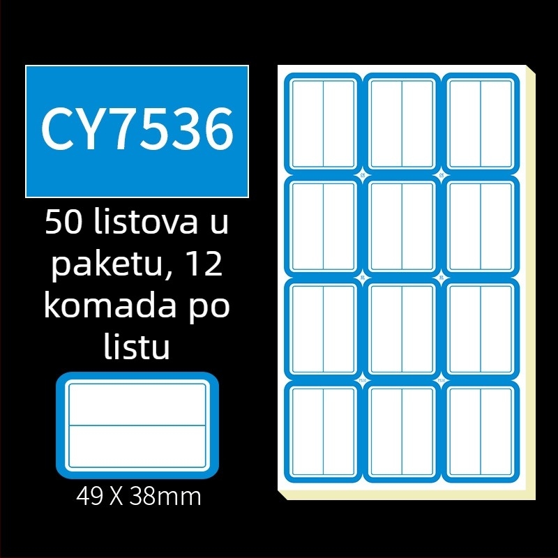 Ručne pisane samoljepljive etikete, model CY7520, 68 etiketa po stranici, licencirana privatna marka