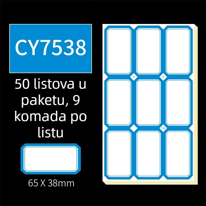 Ručne pisane samoljepljive etikete, model CY7520, 68 etiketa po stranici, licencirana privatna marka