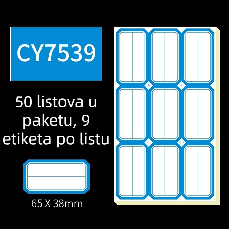 Ručne pisane samoljepljive etikete, model CY7520, 68 etiketa po stranici, licencirana privatna marka