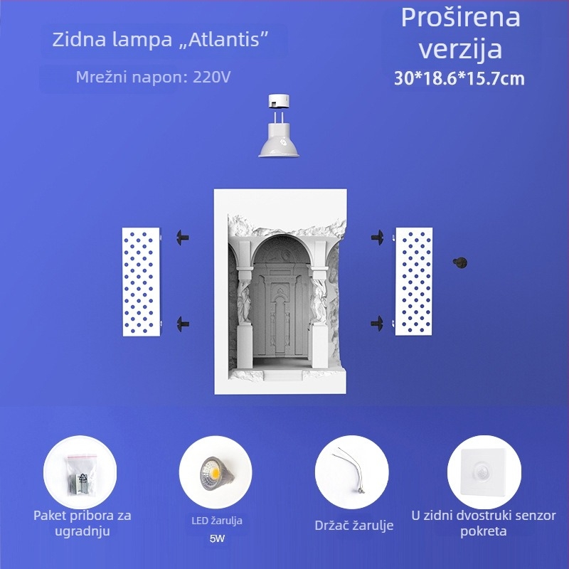 Zidna svjetiljka s tijelom od gipsa i aluminijskim sjenilom, LED, 220V, senzor pokreta