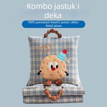 Jastučnica-ćebe od pamuka – vanjski materijal pamuk; šivanje i kvilanje; uzorak crtani likovi s prugama i kvadratima; dvostruka namjena za unutarnji prostor automobila