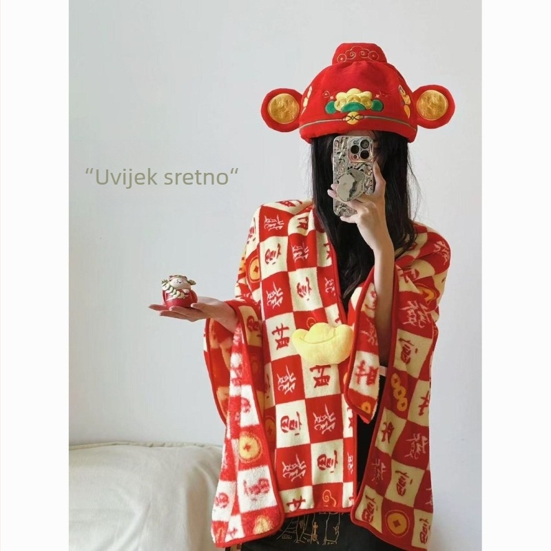 Flanel deka s geometrijskim uzorkom od poliestera, pogodna za sve sezone, moderan kineski stil