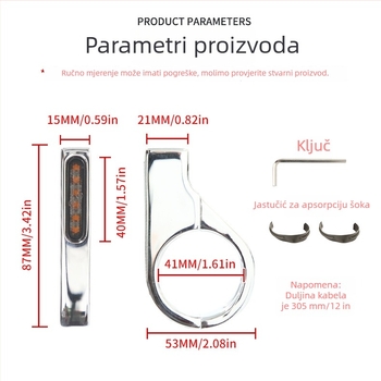 LED pokazivač smjera s kopčastim držačem za 12V motocikle, kućište od aluminijske legure, 3W LED