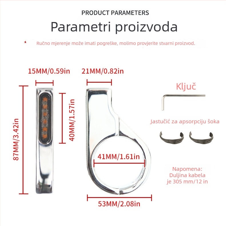 LED pokazivač smjera s kopčastim držačem za 12V motocikle, kućište od aluminijske legure, 3W LED