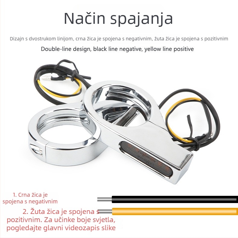 LED pokazivač smjera s kopčastim držačem za 12V motocikle, kućište od aluminijske legure, 3W LED
