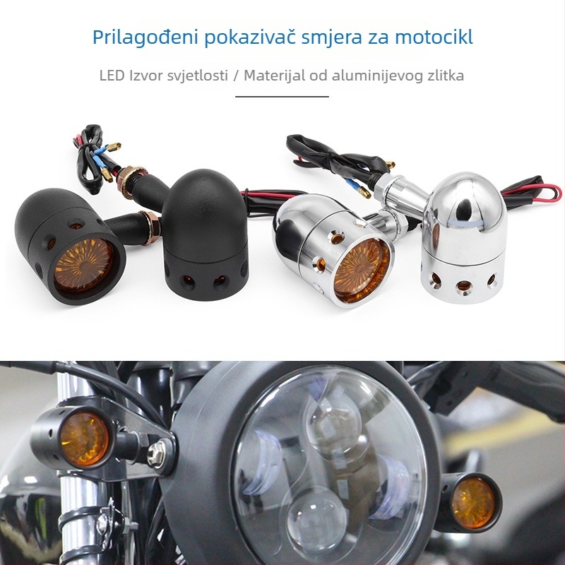Motociklistički pokazivač smjera s šupljim metalnim kućištem, retro-modificirani dizajn, model JH997, 12V, 10W žarulja, topla svjetlost
