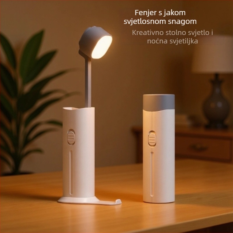 Stolna lampa s zaštitom vida, teleskopko podešavanje visine, dvostruka upotreba kao baterijska svjetiljka, s ugrađenom litijskom baterijom i mogućnošću mrežnog napajanja – CRI ≥95