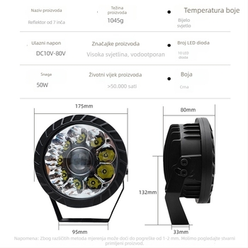 Kružni LED far za off-road vozilo – 50W, 12V, 4000 lm, aluminijsko kućište