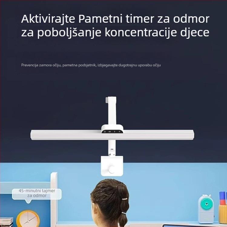 Stolna lampa za učenje s LED punog spektra, zaštita očiju, klipsa za čitanje, regulacija osvjetljenja, USB napajanje, dodirni prekidač, 18W, CRI ≥95