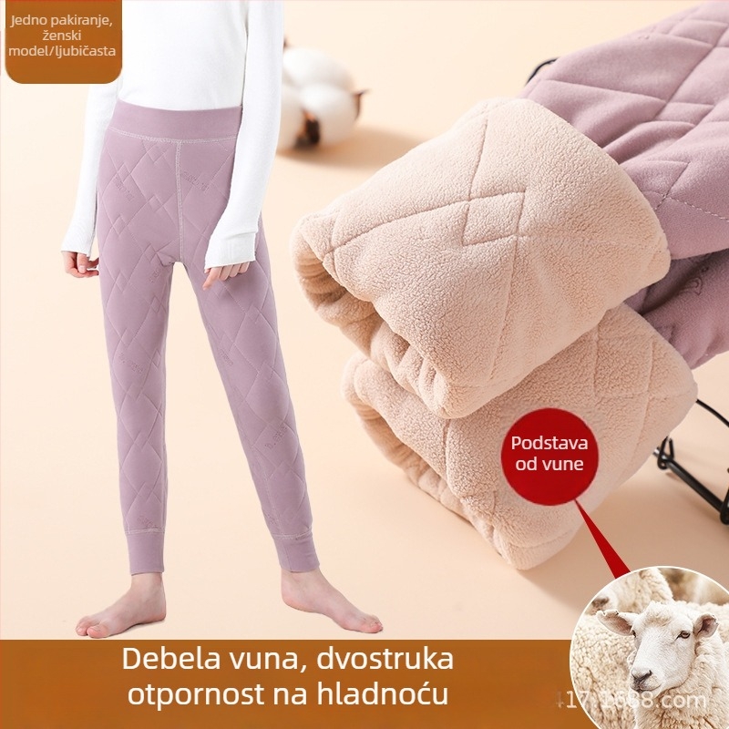 Dječje termo hlače od vunene mješavine s flisom, visoki struk, zima, 10% vuna