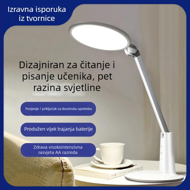 Studijska stolna lampa s zaštitom očiju, metalno sjenilo, ugrađena litij baterija, pet razina prigušenja, CRI ≥90