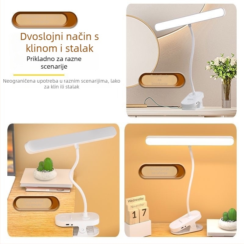USB napajana LED stolna svjetiljka za učenike s zaštitom očiju – klips lampica za čitanje, CRI ≥95, CE certifikat, glasovno upravljanje