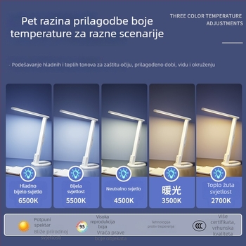 Lampa za stol studijsku upotrebu s zaštitom vida, odvojiva i sklopiva, dodirni prekidač, 12W, CRI ≥90, petnivelno podešavanje jačine svjetla, napon ≤36V