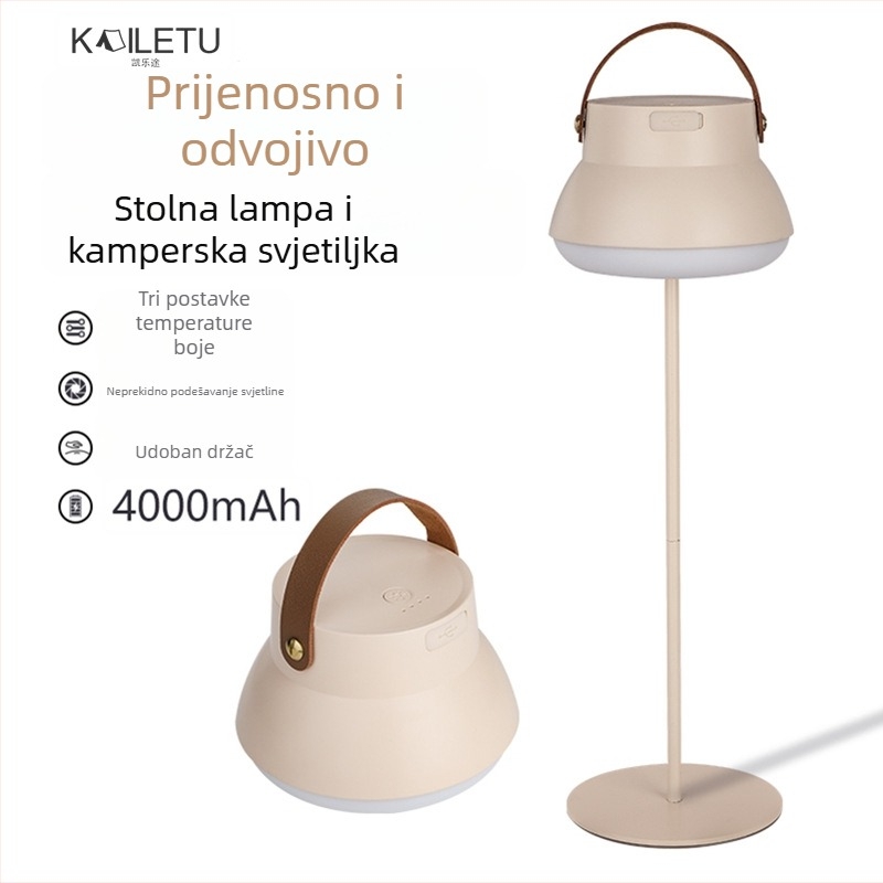 Kamperska LED lampica s nosačem za vješanje u šatoru, punjiva, 3.7V, 10W, prekidač na pritisak