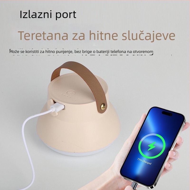 Kamperska LED lampica s nosačem za vješanje u šatoru, punjiva, 3.7V, 10W, prekidač na pritisak