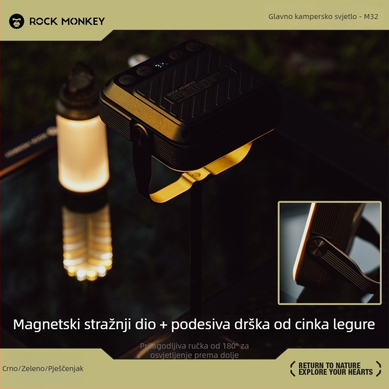 Kamping glavno svjetlo ROCK MONKEY, 20000mAh, magnetsko radno svjetlo, punjivo, žarulja sa vlaknom, dimenzije 103×122×37 mm