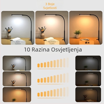 Klip- stolna lampa s zaštitom očiju, USB napajanje, prekidač na tipku, metalno sjenilo, pogodna za čitanje i uredske poslove