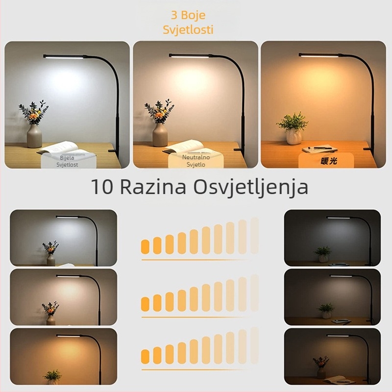 Klip- stolna lampa s zaštitom očiju, USB napajanje, prekidač na tipku, metalno sjenilo, pogodna za čitanje i uredske poslove