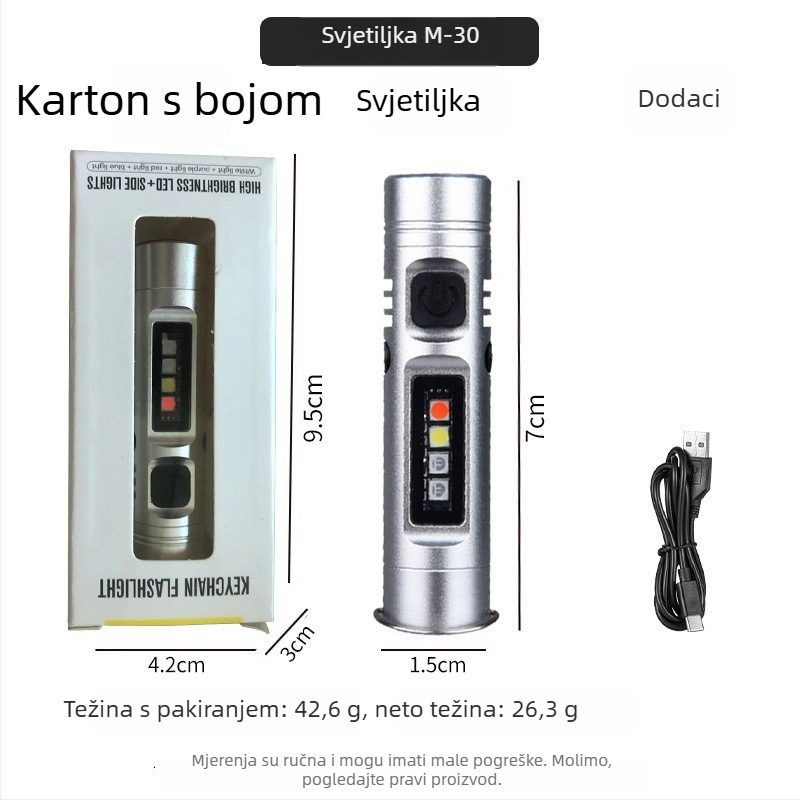 Mini svjetiljka za ključeve od aluminijske legure, LED, 5W, 1200mAh, trajanje baterije 2-3 sata