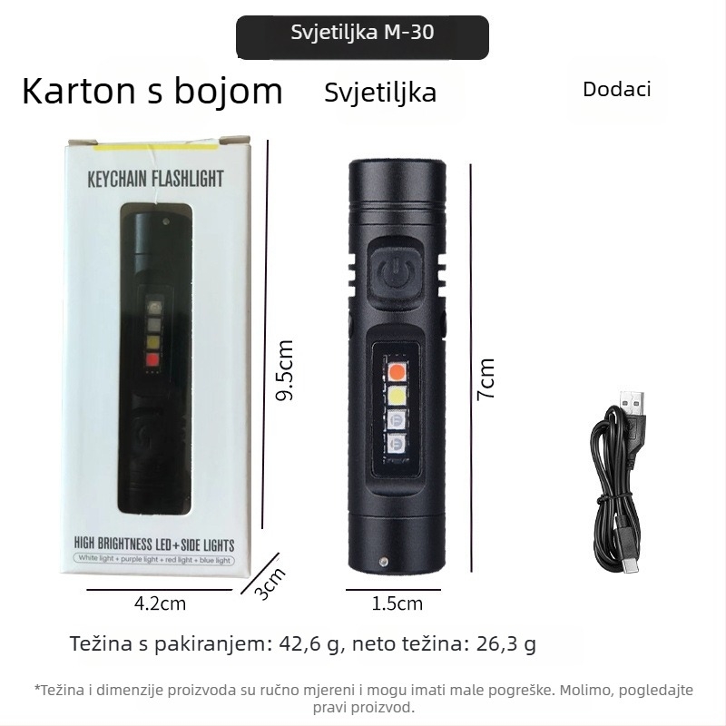Mini svjetiljka za ključeve od aluminijske legure, LED, 5W, 1200mAh, trajanje baterije 2-3 sata