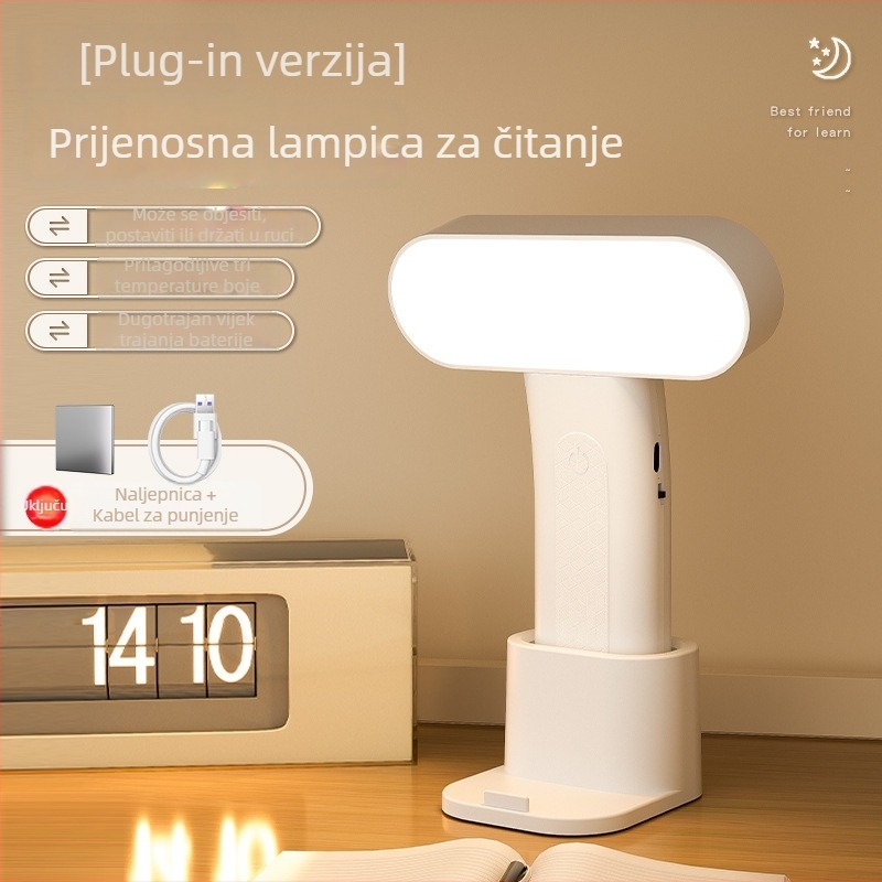Lampa za stol s zaštitom vida, može biti stajaća ili se montirati, za učenje i čitanje, noćna lampica uz krevet, dodirni prekidač, ugrađena Li-ion baterija, CRI ≥95, Nacionalna razina osvjetljenja A