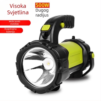 Višefunkcionalni LED potraga reflektor za vanjsku uporabu, prijenosno radno svjetlo s ručnim punjenjem, 5W, baterija 2400/3600 mAh, domet 200–500 m, uključuje punjač
